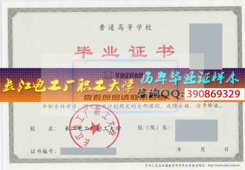长江电工厂职工大学毕业证样本