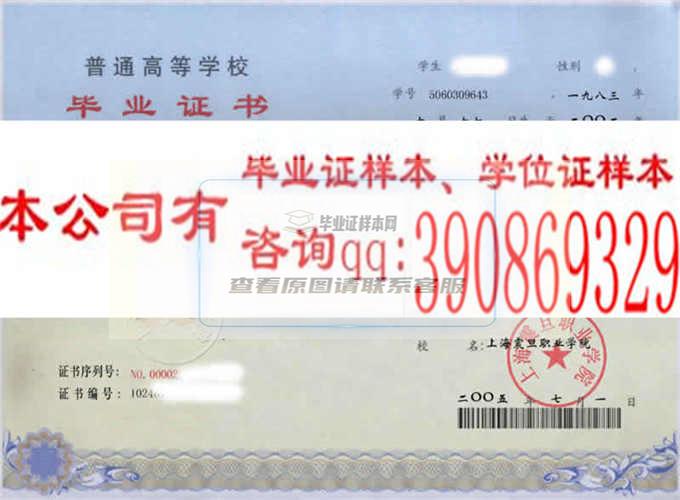 上海民遠職業技術學院學位證樣本