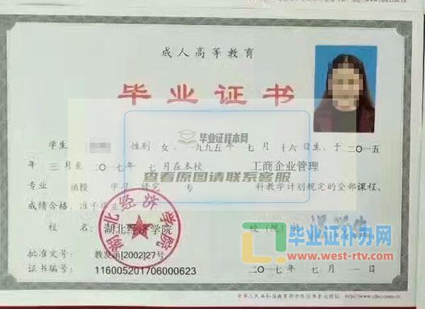 湖北經濟學院成人教育大專畢業證樣本圖