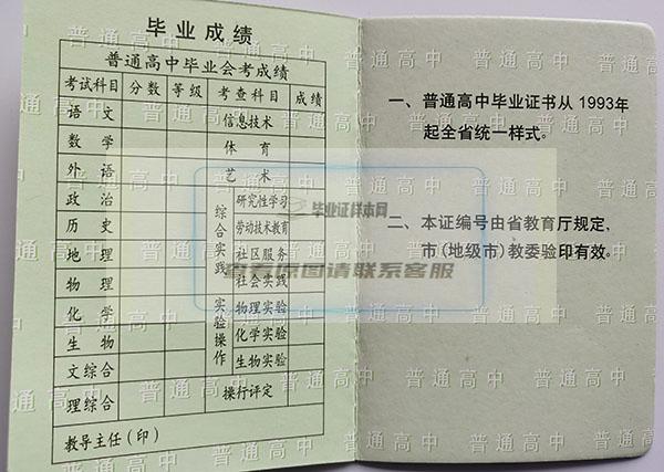 辽宁省2001年高中毕业证成绩单