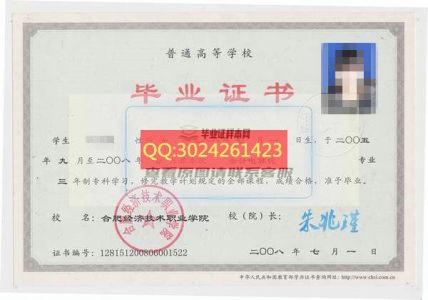 合肥經濟技術職業學院2008年?？飘厴I證樣本圖