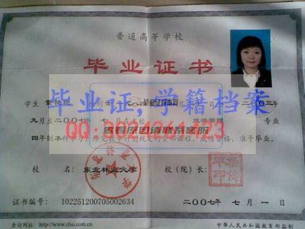 東北林業大學畢業證樣本
