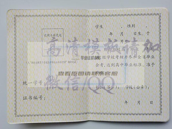 湖南省2001年高中毕业证