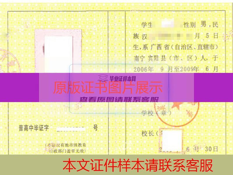 广西省宾阳县开智中学2009年高中毕业证样本图