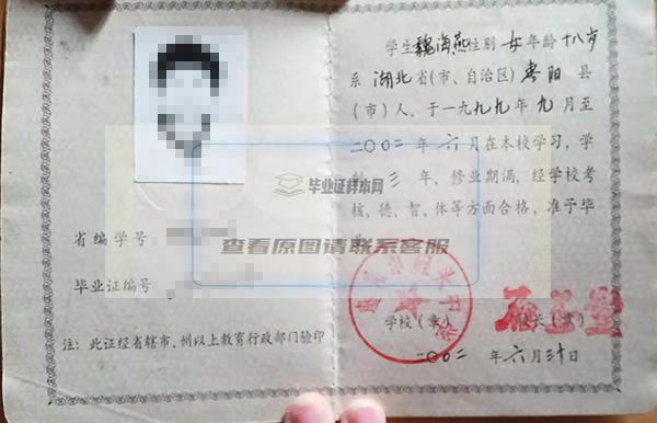 湖北省2002年高中毕业证