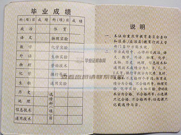 彭水县2003年高中毕业证成绩单