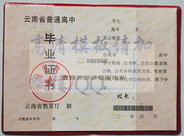 云南省2006年高中毕业证格式