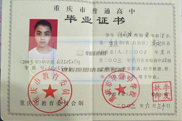 重庆市2004年潼南高中毕业证样本