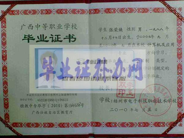 1994年广西省中专毕业证样本图片模板