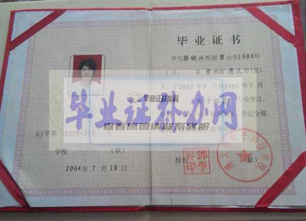1994年贵州省中专毕业证样本图片