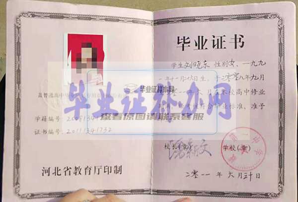 2003年河北省高中毕业证样本图片模板