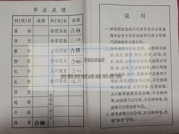 四川省1995年高中毕业证成绩单