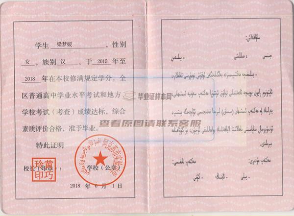 新疆2004年高中毕业证内页