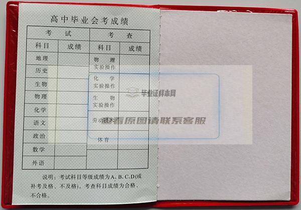 甘肃省1992年高中毕业证成绩单