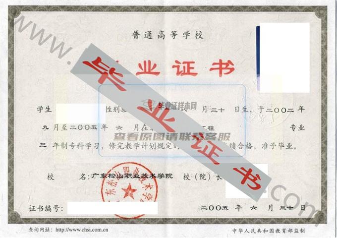 广东松山职业技术学院2005年毕业证样本（电子信息工程）第2张