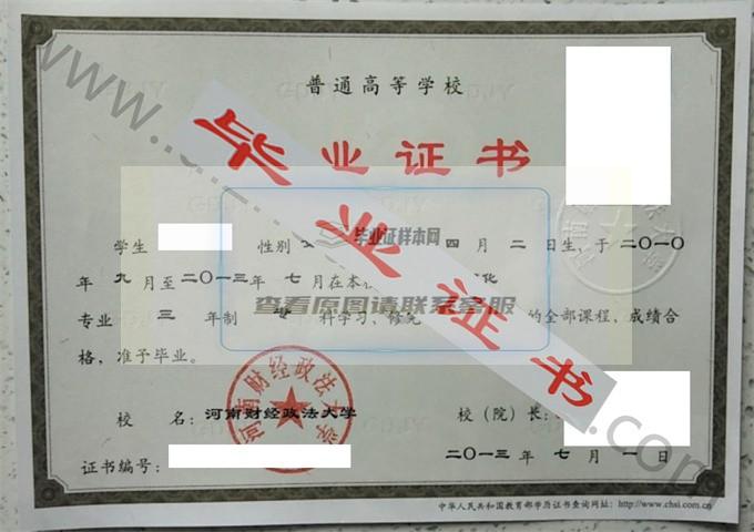 河南财经政法大学2013年毕业证样本（会计电算化）第3张