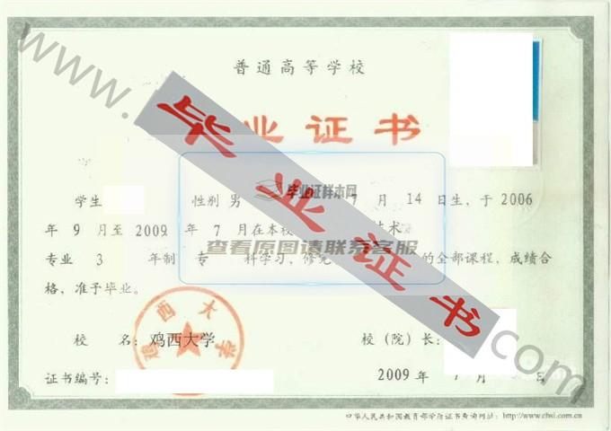 鸡西大学2009年毕业证样本 第1张