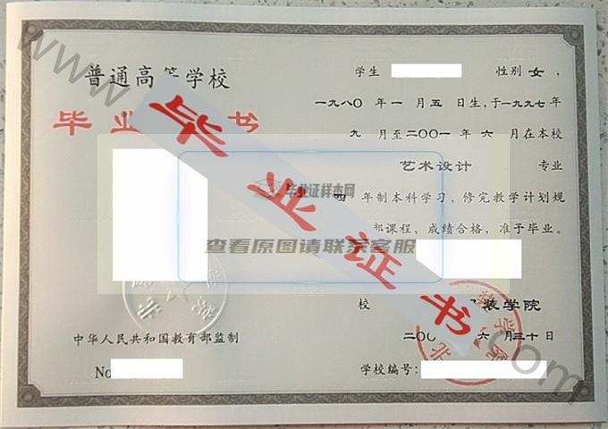 北京服装学院2001年毕业证样本（艺术设计）第1张