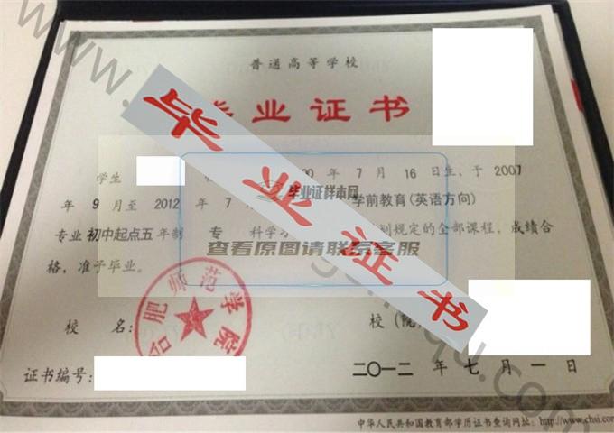 合肥师范学院2012年毕业证样本（学前教育（英语方向））第1张