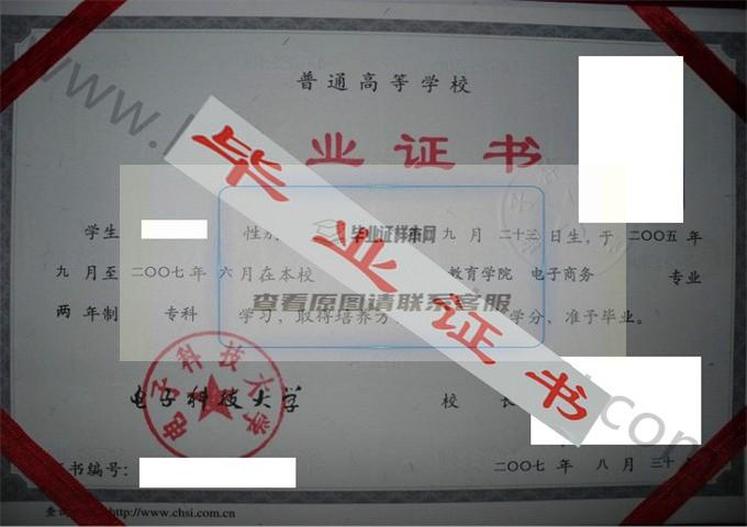 电子科技大学2007年毕业证样本（电子商务）第2张