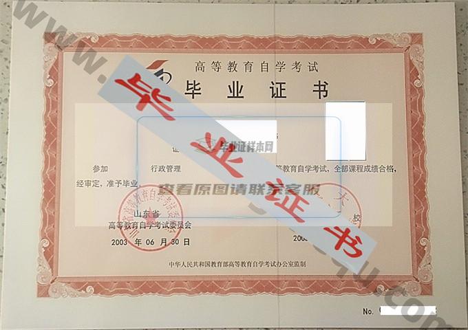 山东大学2003年自考毕业证样本 第1张