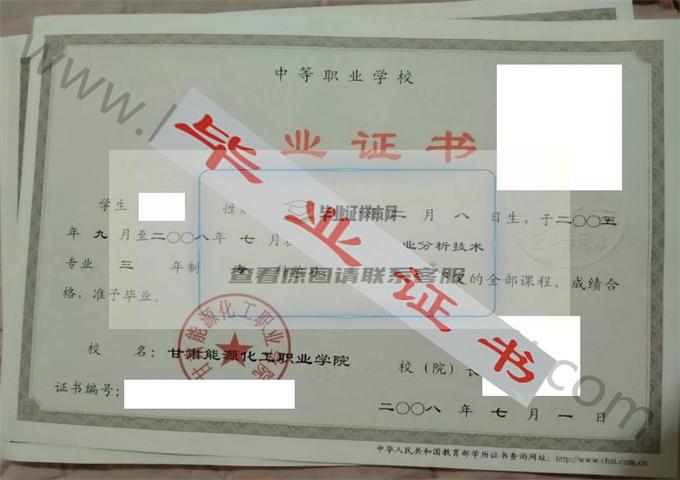 甘肃能源化工职业学院2008年毕业证样本（工业分析技术）第1张