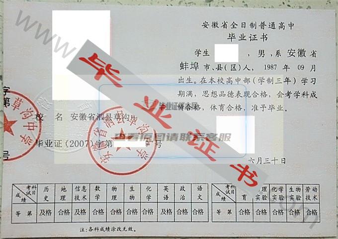 安徽省泗县草沟中学2007年高中毕业证样本 第1张