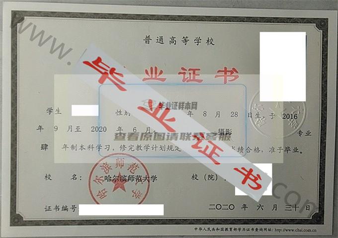 哈尔滨师范大学2020年毕业证样本（摄影）第1张