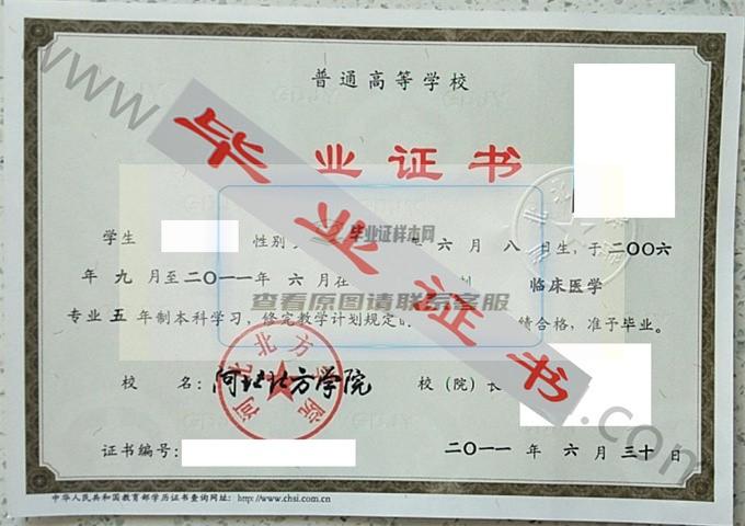 河北北方学院2011年毕业证样本（临床医学）第2张