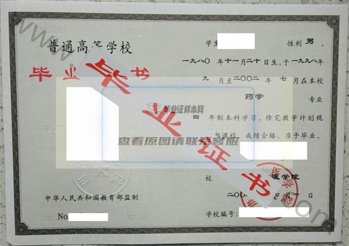 贵阳中医学院2002年毕业证样本（药学）第1张