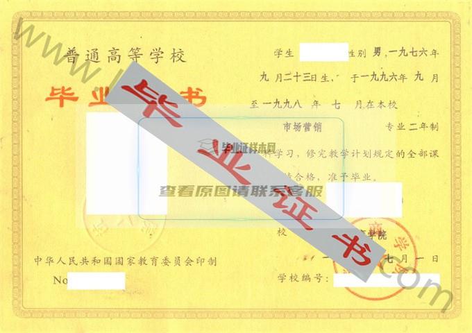 杭州商学院1998年毕业证样本（市场营销）第3张