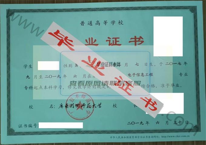 广东技术师范大学2019年毕业证样本（电子信息工程）第1张