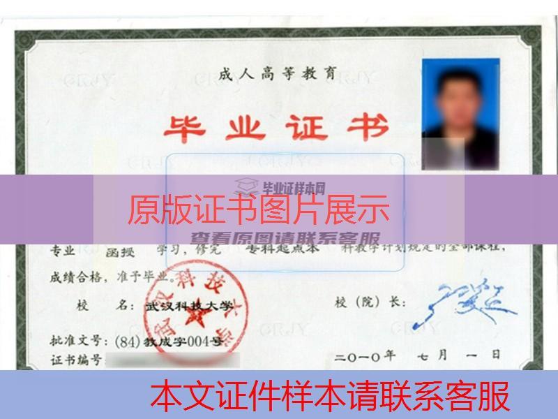 武汉科技大学2010年成教专升本毕业证样本图