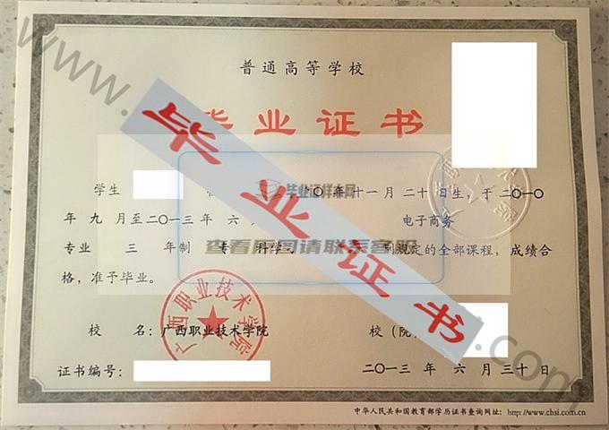 广西职业技术学院2013年毕业证样本（电子商务）第1张