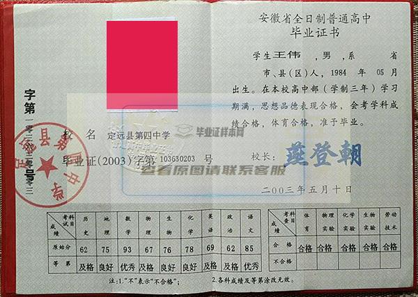 阜阳市高中毕业证样本图片及学校名单