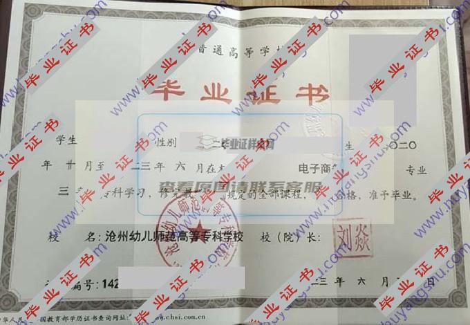 沧州幼儿师范高等专科学校毕业证模板图片在哪里可以找到？