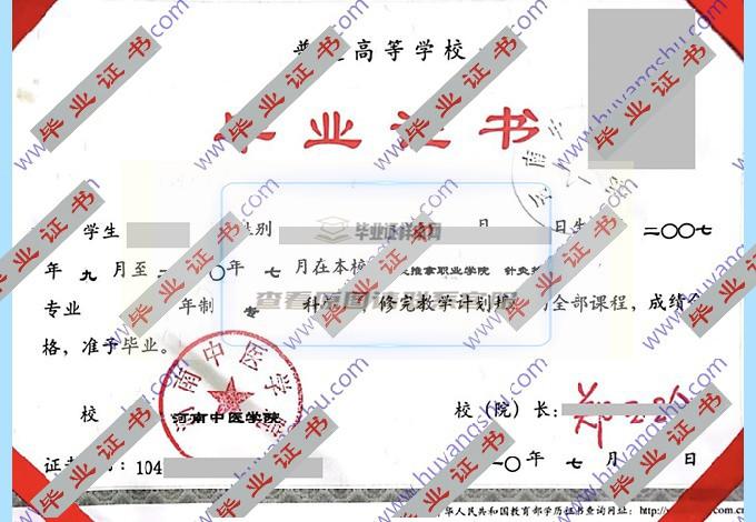 河南中医学院历届毕业证样本，你想看看吗？