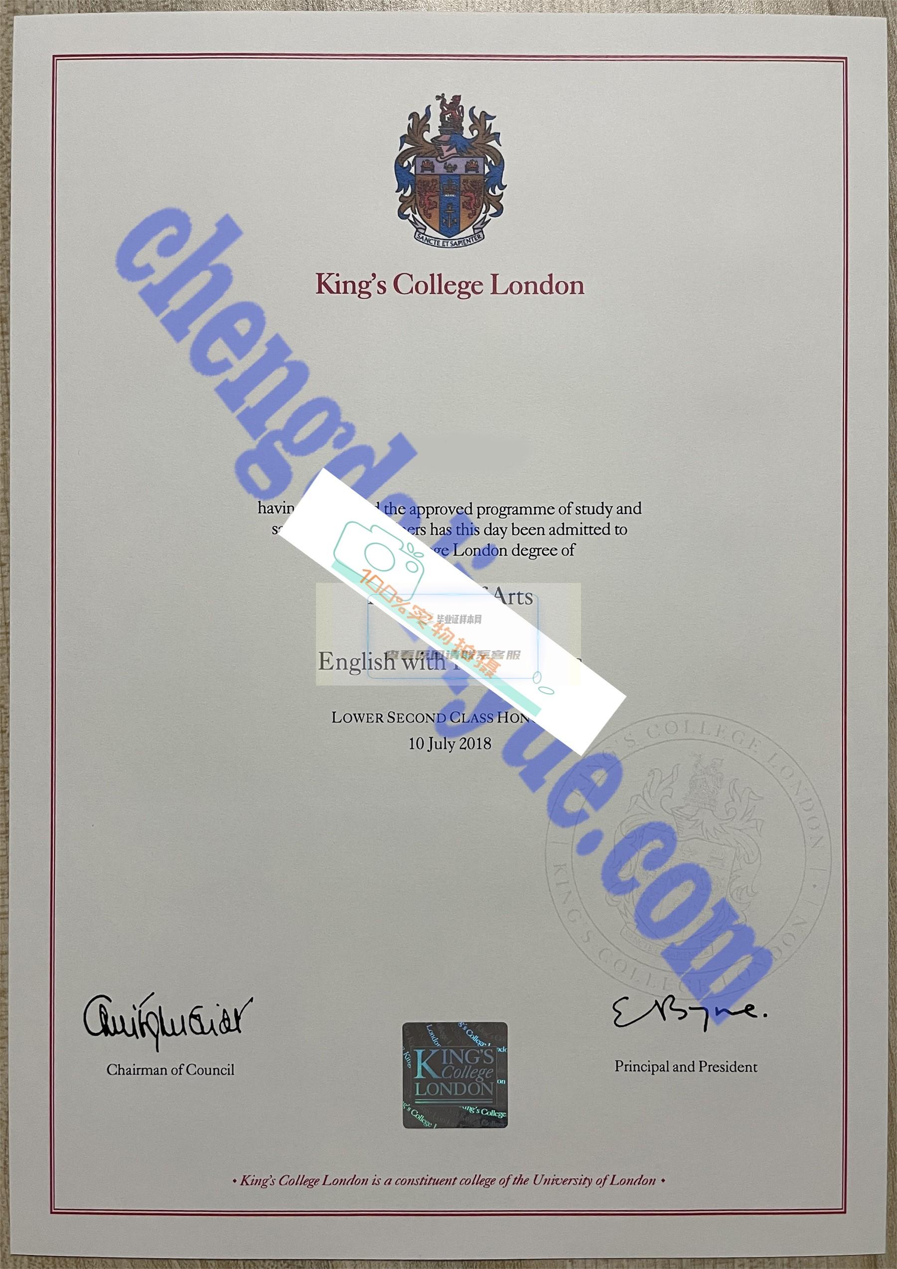 伦敦国王学院毕业证图片 可靠真实，支持验证！插图