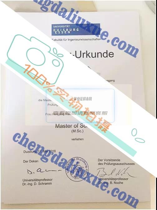 高清样本的德国杜伊斯堡艾森大学毕业证图片，真实有效，可靠可信。插图