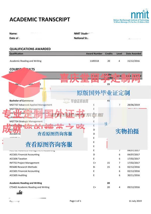 尼尔森马尔伯勒理工学院nmit成绩单样本