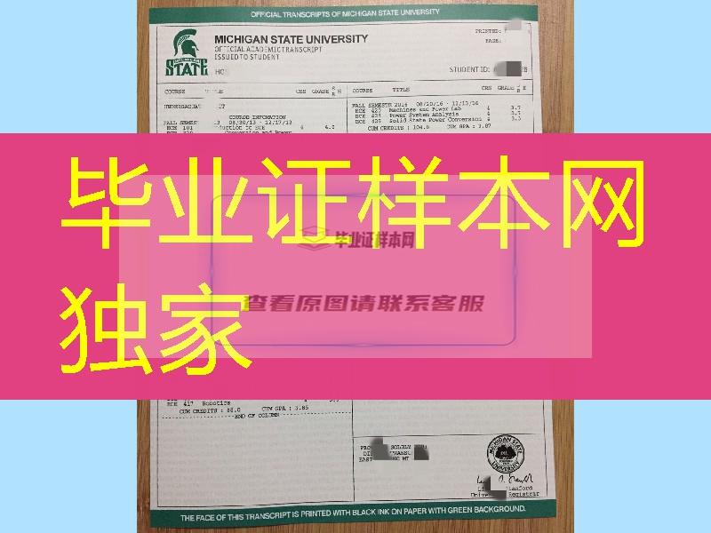 印刷美国密歇根州立大学成绩单，Michigan State University transcript