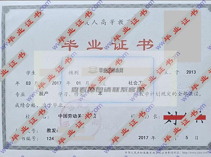 中国劳动关系学院历届毕业证样本图片