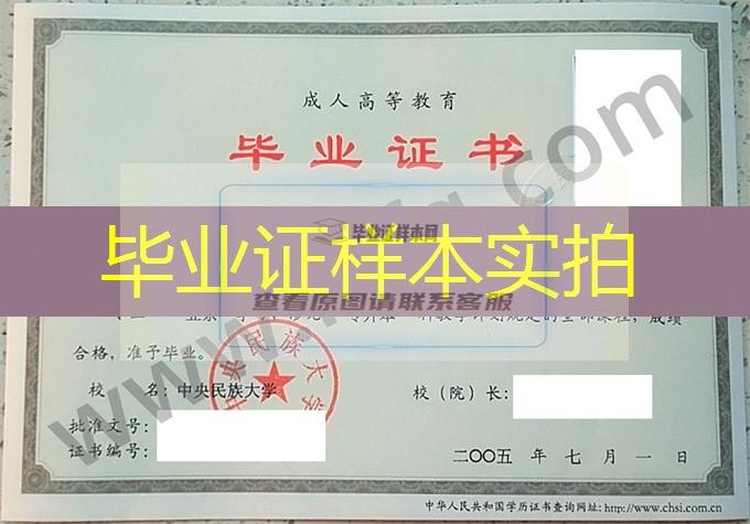 中央民族大学2005年成人高等教育业余专升本科毕业证样张（人力资源管理）