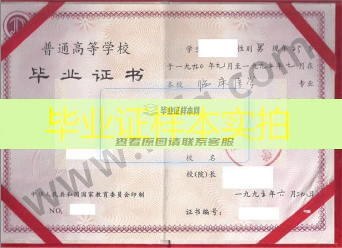 重庆医科大学1995年统招本科毕业证书图片（临床医学）