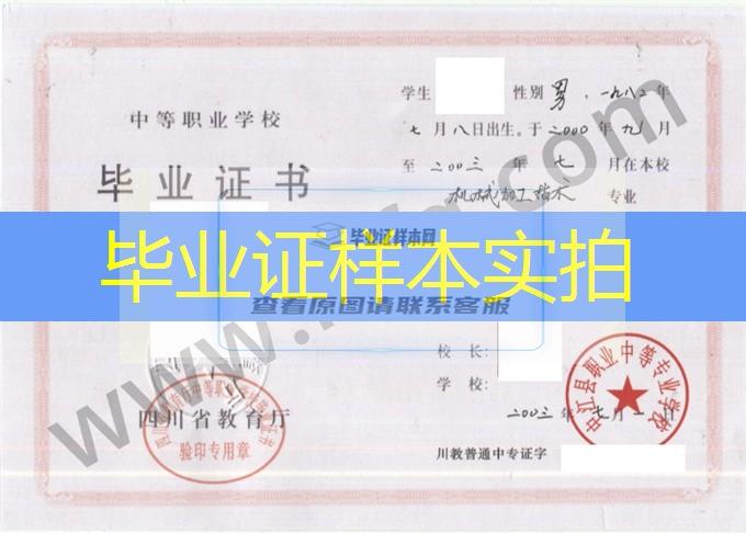 中江县职业中等专业学校2003年中专（中职）毕业证书样本