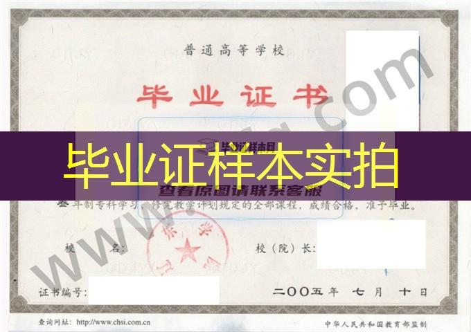 辽东学院2005年统招专科毕业证书模板（数控技术与应用）