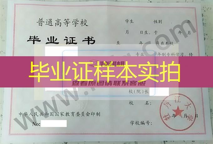 牡丹江大学1996年统招专科毕业证书模板（手写）