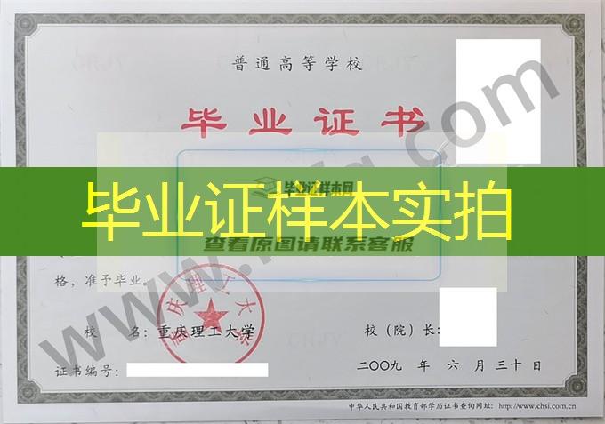 重庆理工大学2009年统招本科毕业证书样张（电子信息工程）