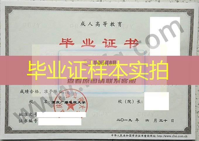 重庆广播电视大学2019年成人高等教育脱产专科毕业证样本（计算机工程与技术）