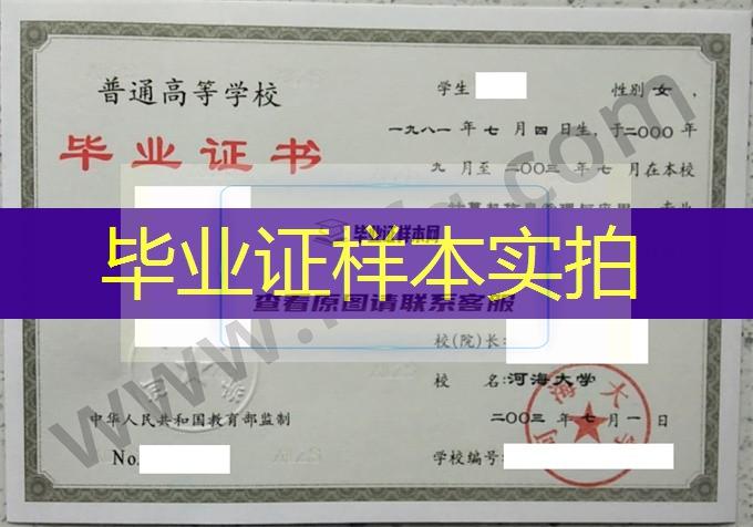 河海大学2003年统招专科毕业证样板（计算机信息管理与应用）